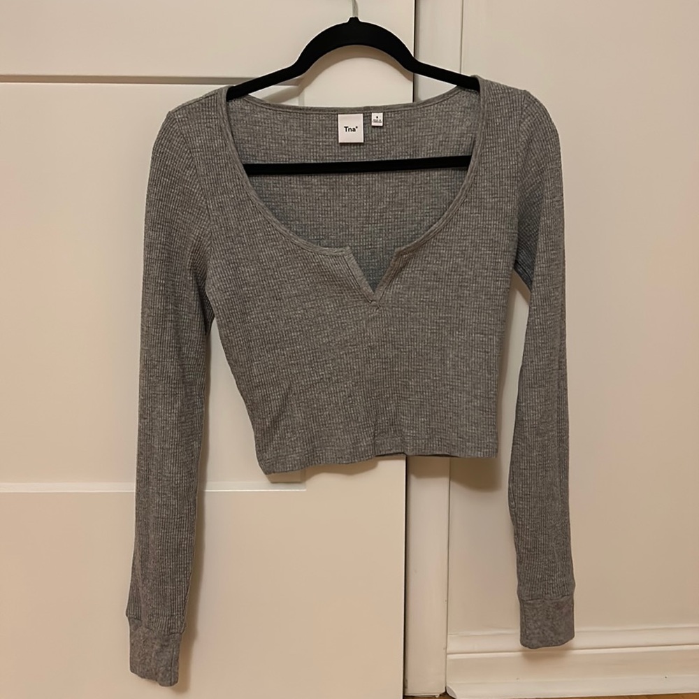 TNA waffle scoop neck long sleeve
